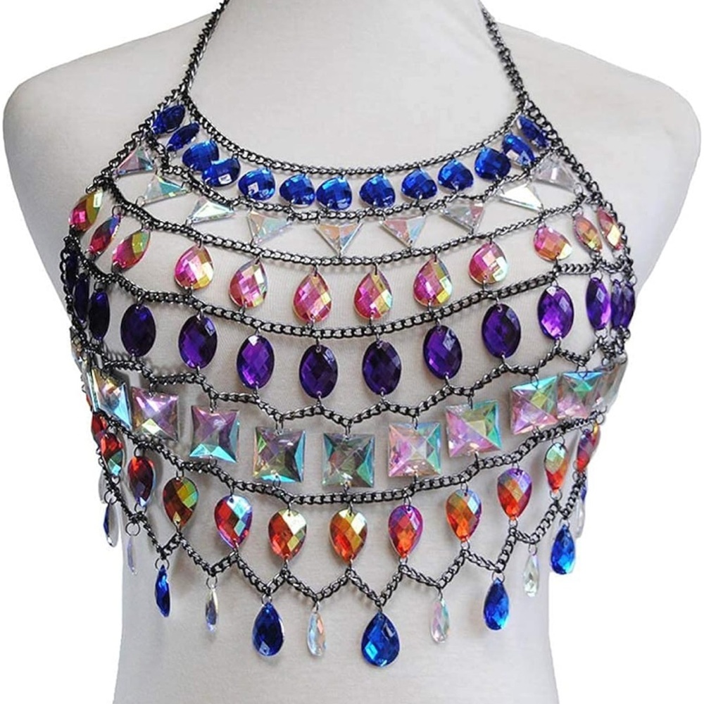 Rave Babe  Crystal Layered Body chain top- Boho Glam